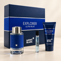 Explorer Ultra Blue 3-Piece Gift Set for Men by Mont Blanc — generated studio image of set contents