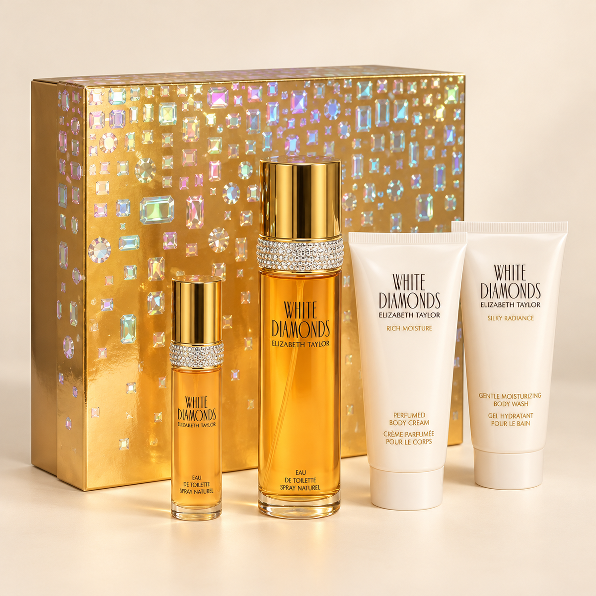 White Diamonds 4-Piece Set for Women by Elizabeth Taylor — generated studio image of set contents