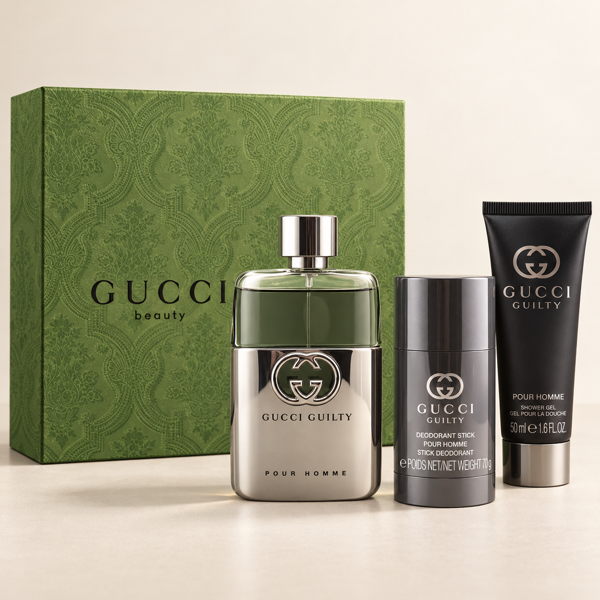 Guilty 3-Piece Set for Men by Gucci — generated studio image of set contents