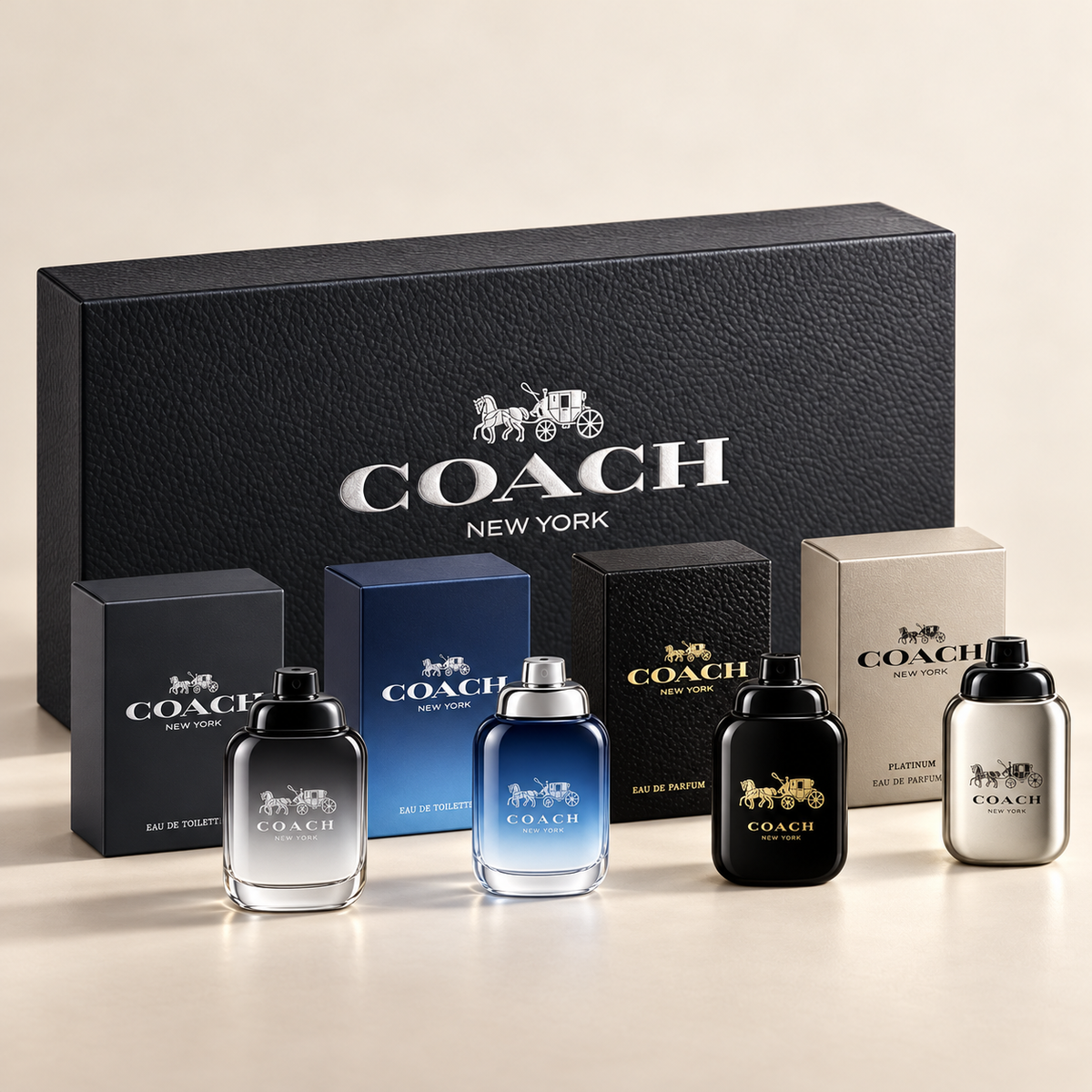 4-Piece Mini Gift Set for Men by Coach — generated studio image of set contents