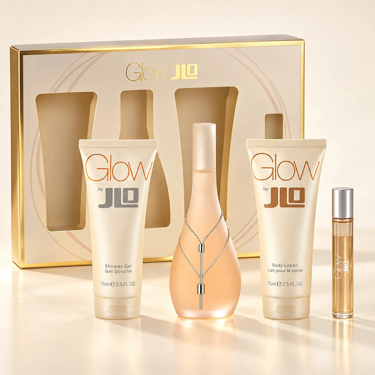 Glow 4-Piece Set for Women by Jennifer Lopez — generated studio image of set contents