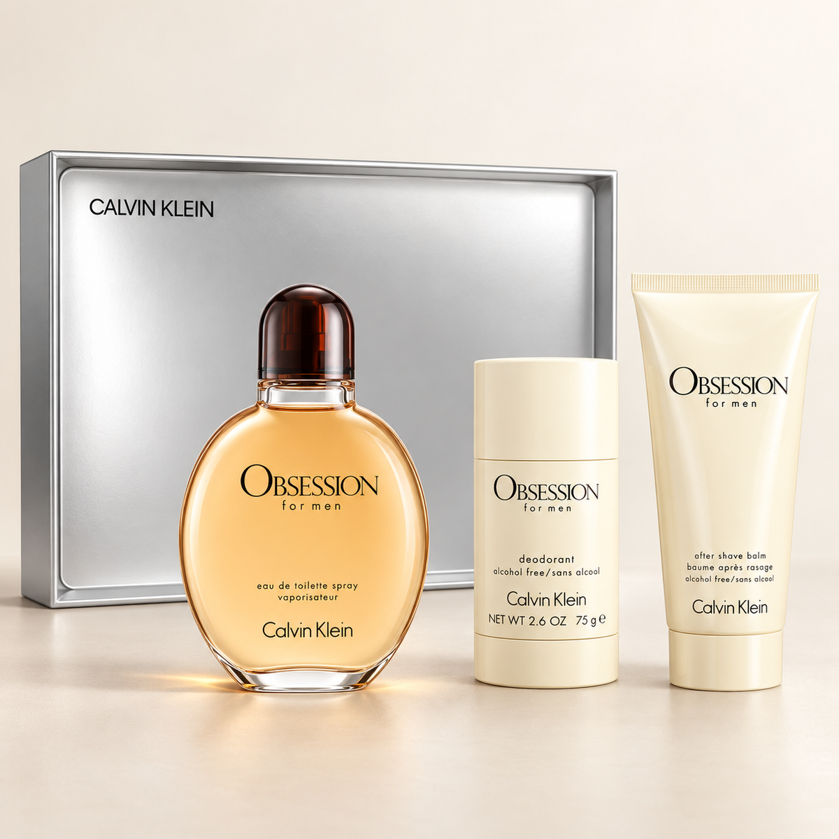 Obsession 3-Piece Gift Set for Men by Calvin Klein — generated studio image of set contents