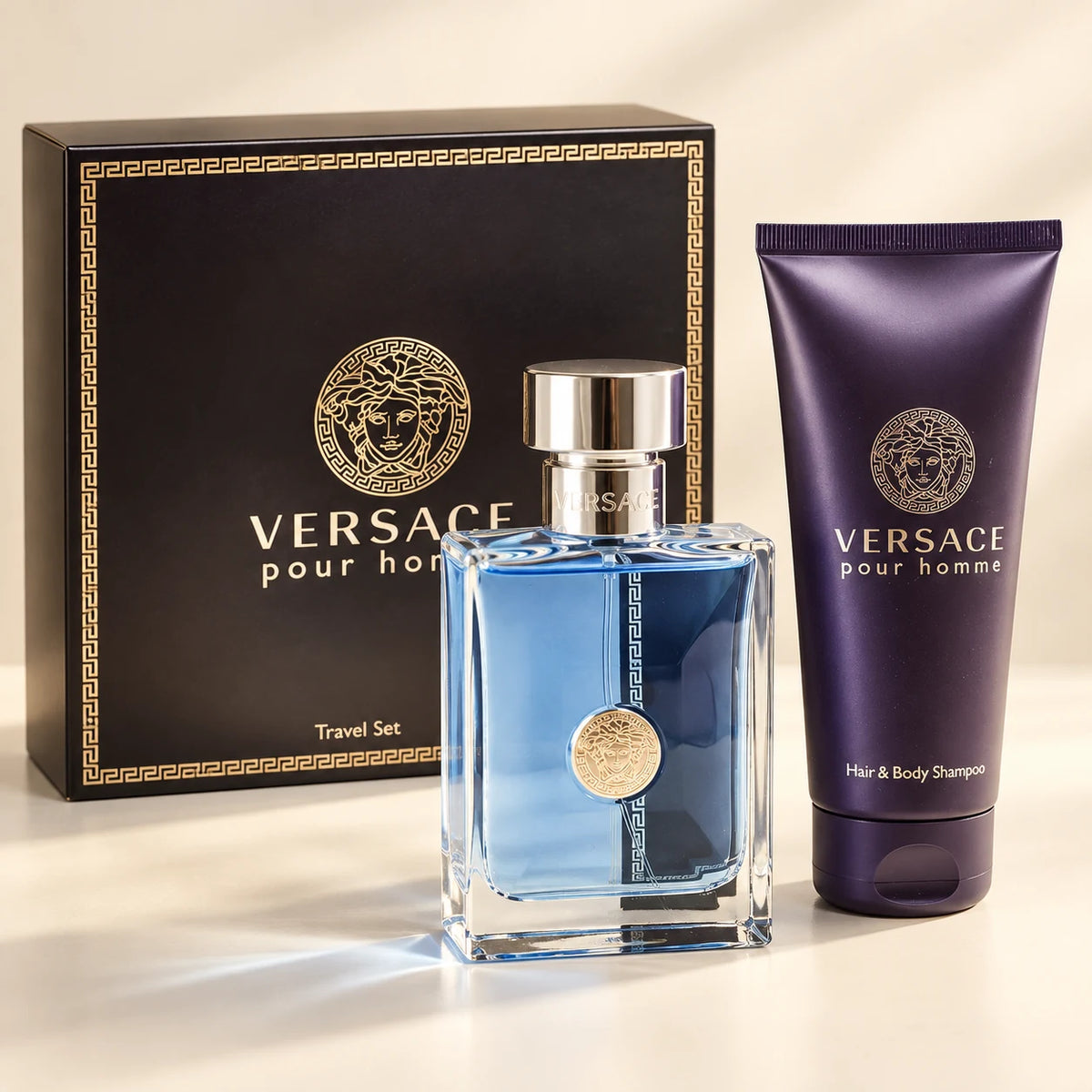 Pour Homme 2-Piece Set by Versace — generated studio image of set contents